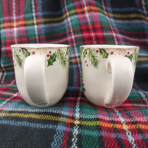 Pier 1 Imports Winters Wonder Holiday Mugs Christmas Tree & Holly - Picture 3 of 8